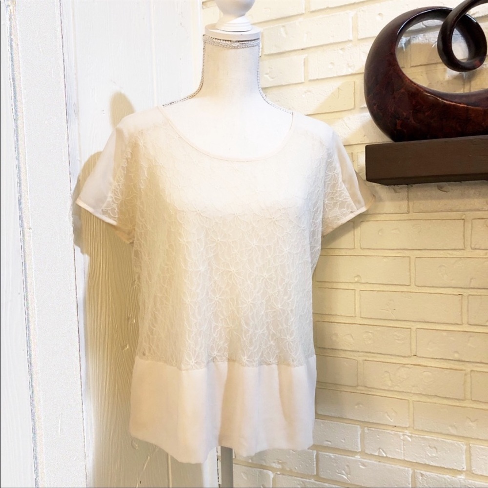 Kensie Lace & Chiffon Top, Size S
